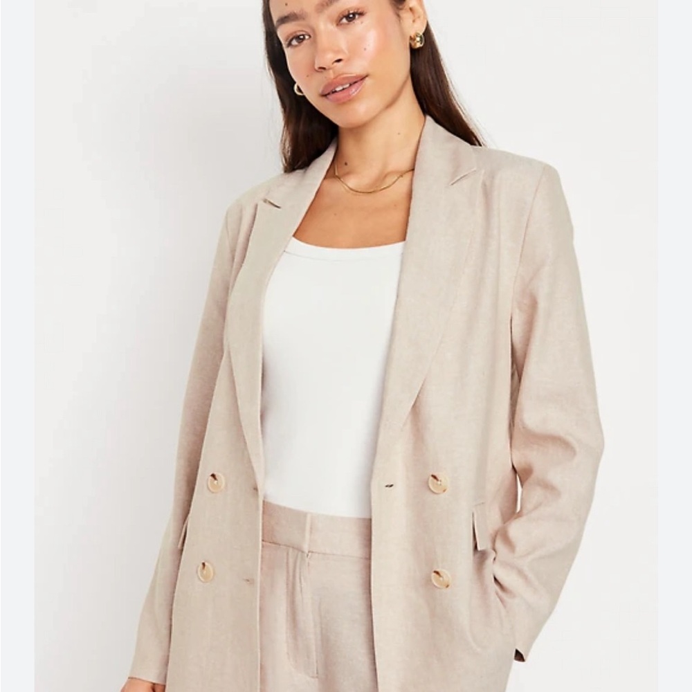 Linen Old Navy Light Tan Double-Breasted Blazer